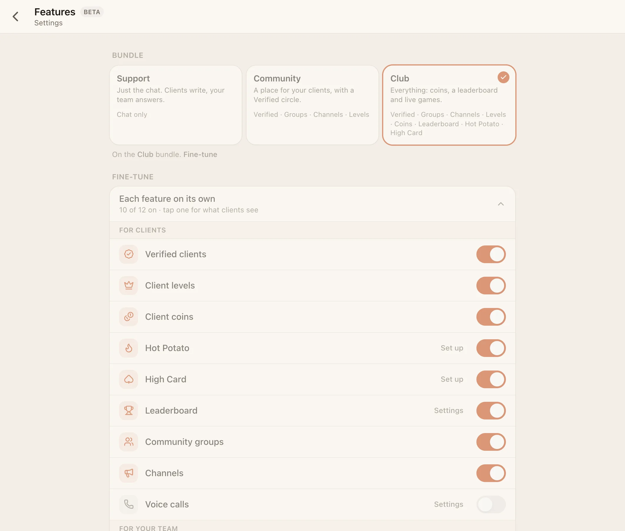 HQ → Settings → Features