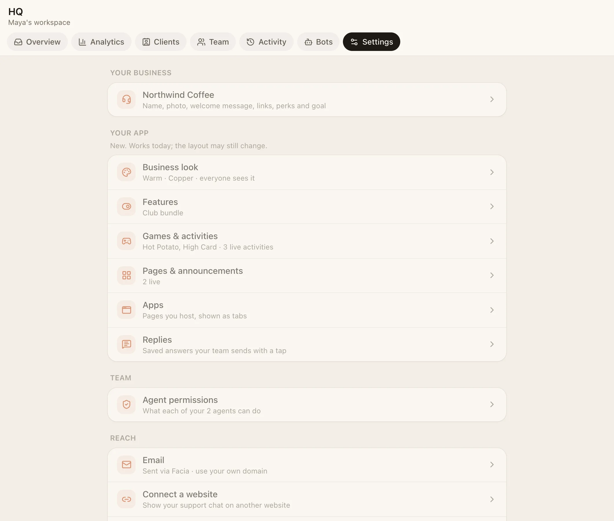 HQ → Settings